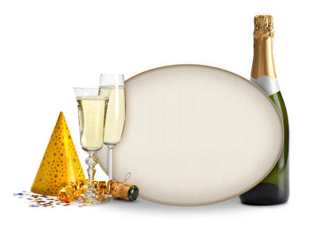 Champagne and blank card - Party invitationの写真素材