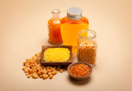 Spa minerals - orange bath salt and essential oilの写真素材