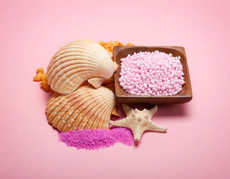 Sea minerals - bath salt and shellsの写真素材