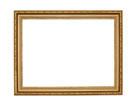 Old gold frame on white background の写真素材