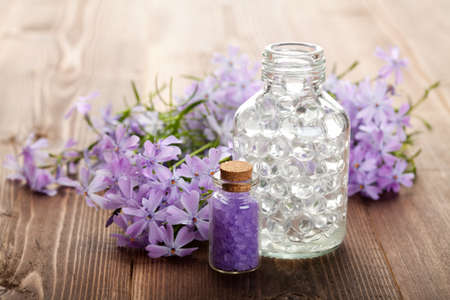 Spa still life - essential oil and bath saltの写真素材