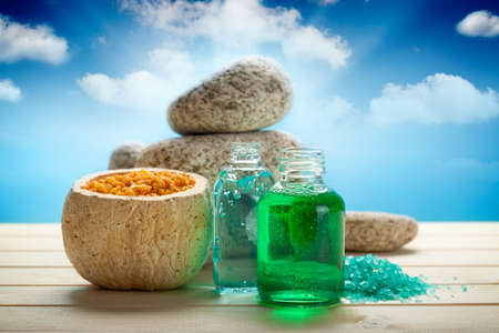 Aromatherapy - essential oils and bath saltの写真素材