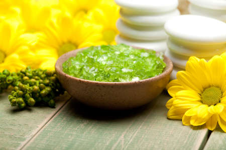 Green bath salt for Spaの写真素材