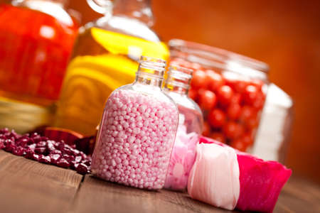 Pink bath salt and oils