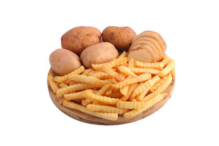 Potatoes and chips isolated on white.