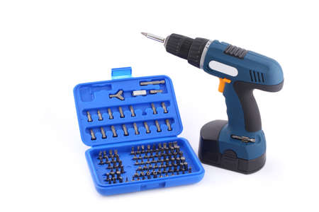 Power tool drill and screwdriver with set of bits