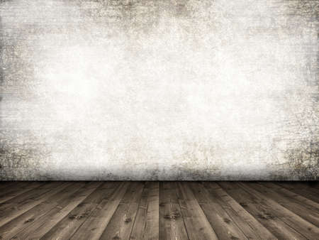 Interior background - wooden floor and grunge wallの写真素材
