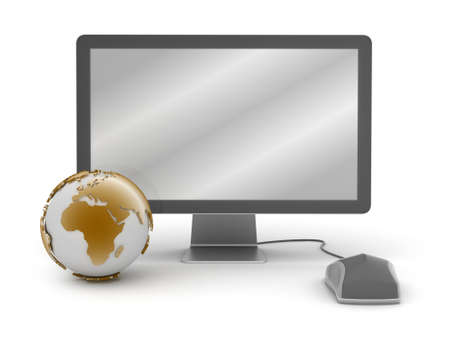 Computer monitor,mouse and earth globeの写真素材