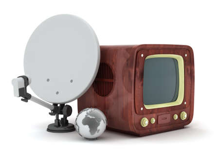 Retro tv, satellite dish and earth globe  