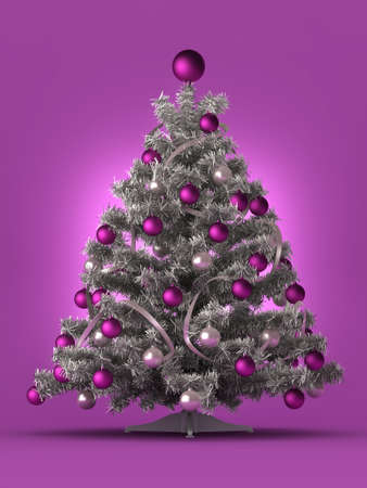 Christmas tree on purple backgroundの写真素材