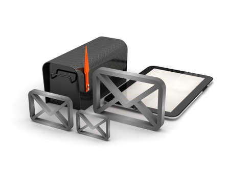 E-mail concept - mailbox, envelopes and tablet computer