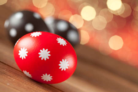 Colored Easter eggs on lights backgroundの写真素材