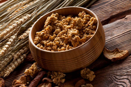 Healthy food - cereals with fruits and nutsの写真素材