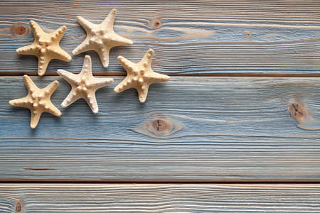 Starfishes on planksの写真素材