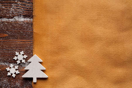 Christmas background - blank paper sheet, tree and snowflakesの写真素材