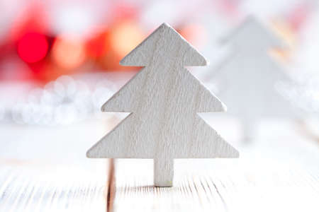 Christmas baubles on wooden backgroundの写真素材