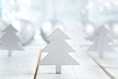 Christmas trees on silver and blue backgroundの写真素材