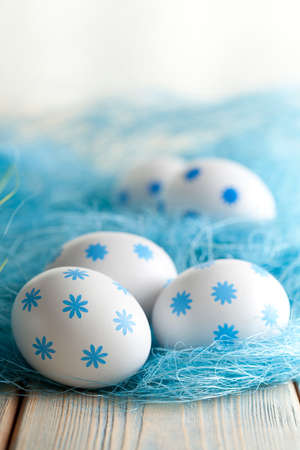 Easter eggs in the nestの写真素材