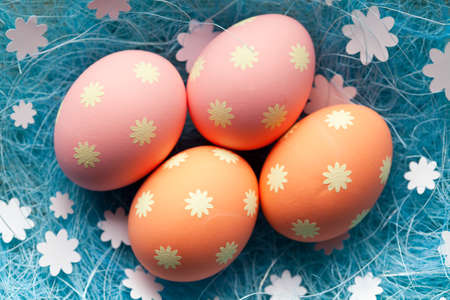 Easter eggs on blue background