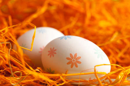 White Easter eggs in the nest