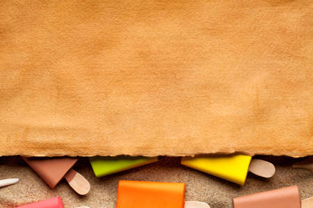 Handmade paper sheet and ice lolliesの写真素材