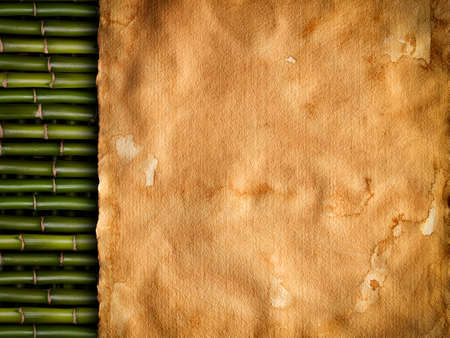 Paper sheet on bamboo stick backgroundの写真素材