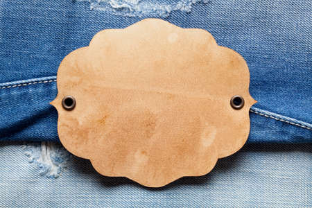 Blank label on jeans backgroundの写真素材