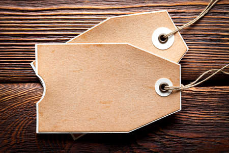 Paper label on wooden table