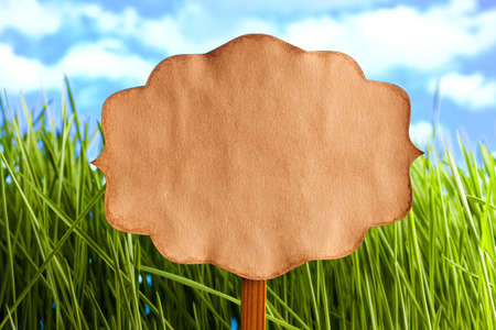 Blank paper label on nature backgroundの写真素材