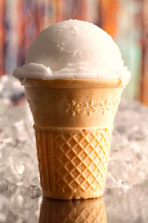 Ice cream and ice cubesの写真素材