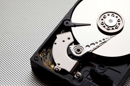 Open hdd drive on metal backgroundの写真素材