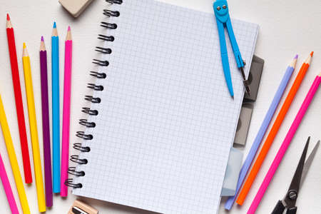School supplies on paper background
