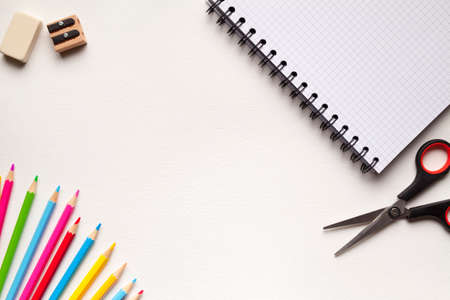 School supplies on paper backgroundの写真素材