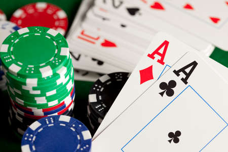 Playing cards and poker chipsの写真素材