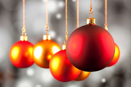 Christmas decoration - baubles on black and white backgroundの写真素材