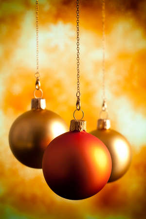 Three Christmas baublesの写真素材