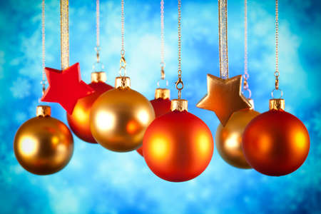 Christmas decorations on a blue backgroundの写真素材