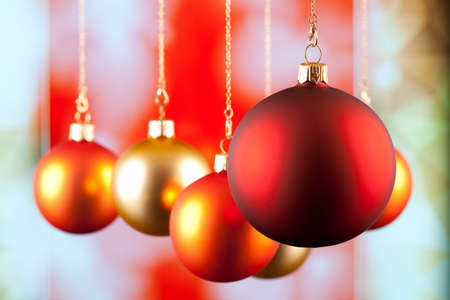 Holiday baubles on abstract backgroundの写真素材