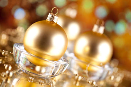 Christmas decorations - baubles on abstract backgroundの写真素材
