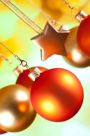 Christmas decorations on gold backgroundの写真素材
