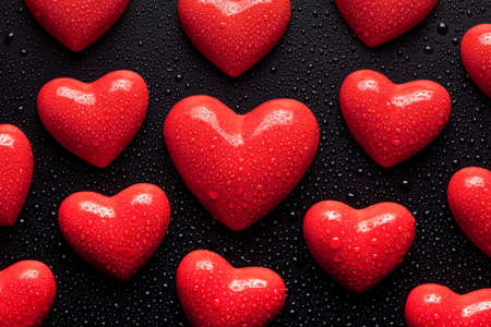 Red hearts on black backgroundの写真素材