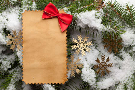 Blank paper card on Christmas backgroundの写真素材