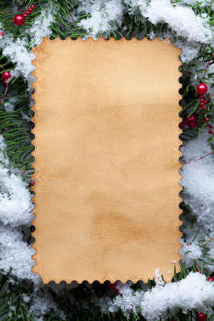 Christmas  background - blank paper tree on snowの写真素材