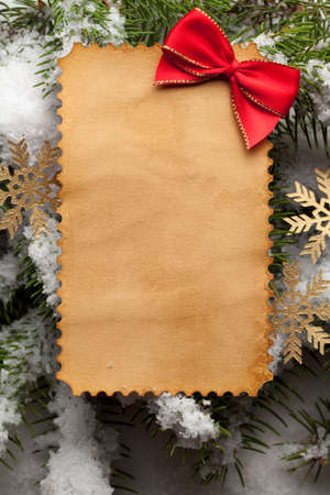 Blank paper card on Christmas backgroundの写真素材