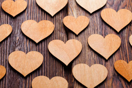 Wooden hearts on planksの写真素材