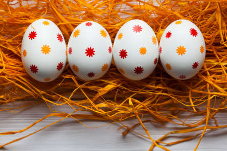 Four patterned easter eggsの写真素材