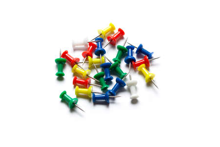 Colorful pushpin isolated on white backgroundの写真素材