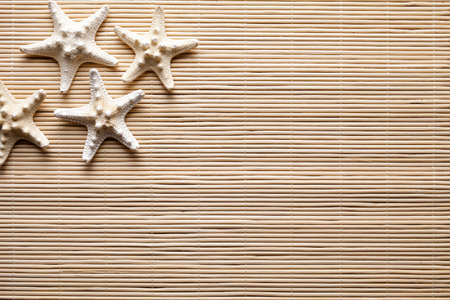 Starfishes on wooden background or textureの写真素材