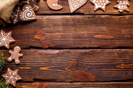 Christmas cookies on wooden backgroundの写真素材