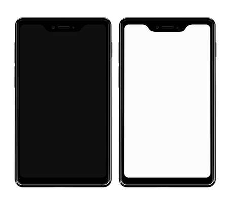 Modern smartphone with blank white and blank black screen isolated on white - 3d illustrationの写真素材